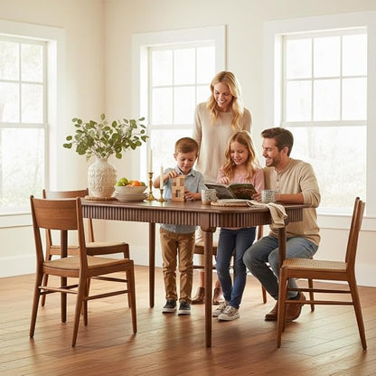 LukeAlon Mid-Century 63 Inch Solid Wood Dining Table for 4-6, Retro Farmhouse Kitchen Table with Large Tabletop, Modern Table for Dining Room, Living Room, Kitchen, Natural