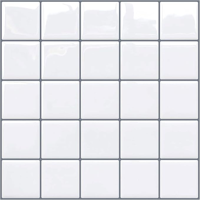 Alwayspon 10 Sheets 10"x10" White 3D Vinyl Backsplash Tiles, Self-Adhesive Peel and Stick Wall Tile Stickers Stick on Subway Tiles for Kitchen Bathroom Wall