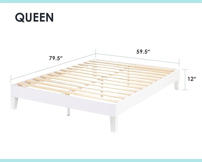 Mellow Naturalista Grand 12 Inch Solid Wood Platform Bed with Wooden Slats, Easy Assembly, Queen, White