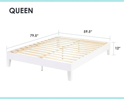Mellow Naturalista Grand 12 Inch Solid Wood Platform Bed with Wooden Slats, Easy Assembly, Queen, White