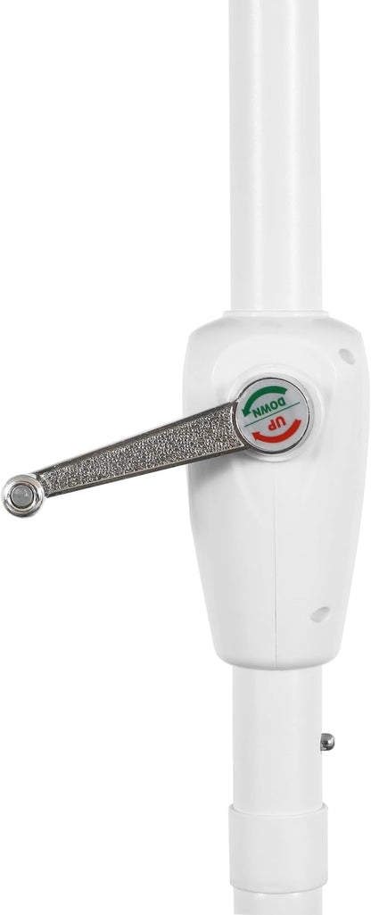 JONATHAN Y UMB1002D Tracy 9 ft. Classic MidCentury Scalloped Fringe Market Patio Umbrella with Auto-Tilt, Crank, Wind Vent and UV Protection in White/Black