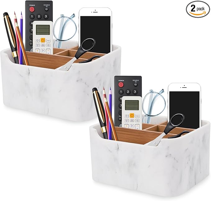 Desk Organizers, Marble Remote Holders for Table, Modern Office Controller Pen Phone Holder Organizer, Stylish Caddy and Storage Accessories for Bedside Nightstand Desktop