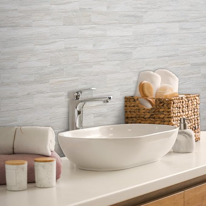 AULIGET 3" x 6" Subway Tile Peel and Stick Backsplash, Thick PVC Stick on Wall Tiles (4, Beige Slate)