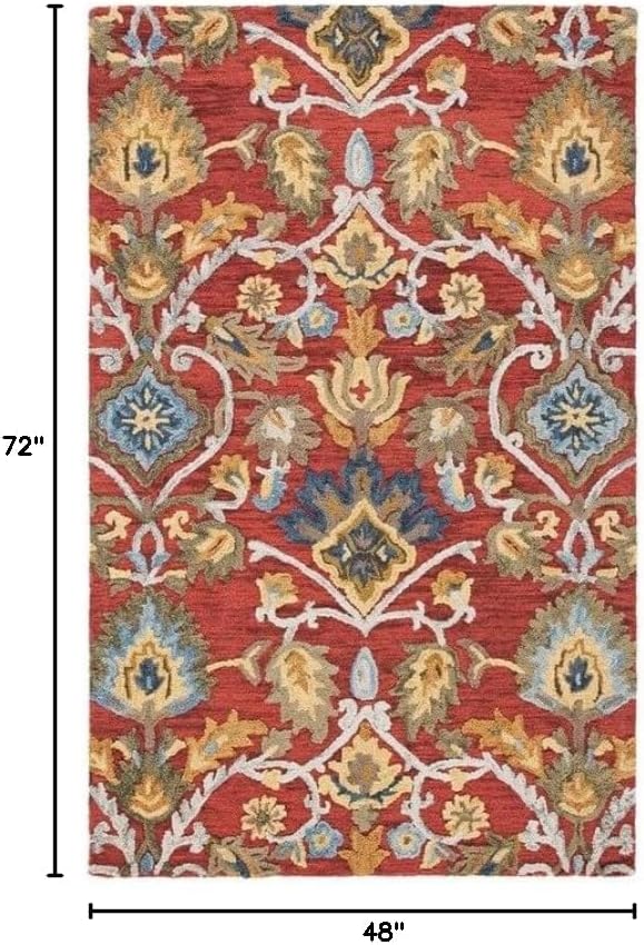 SAFAVIEH Blossom Collection Accent Rug - 4' x 6', Red & Multi, Handmade French Country Floral Wool, Ideal for High Traffic Areas in Entryway, Living Room, Bedroom (BLM402Q)