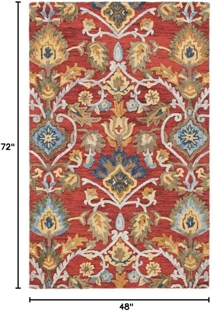 SAFAVIEH Blossom Collection Accent Rug - 4' x 6', Red & Multi, Handmade French Country Floral Wool, Ideal for High Traffic Areas in Entryway, Living Room, Bedroom (BLM402Q)