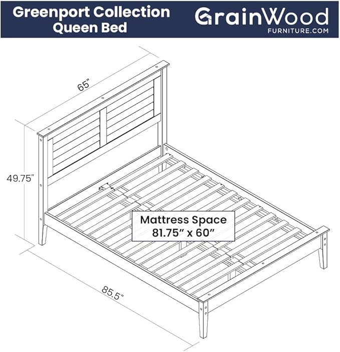 Grain Wood Furniture Greenport Solid Wood Platform Bed, Queen Size, Brushed Driftwood