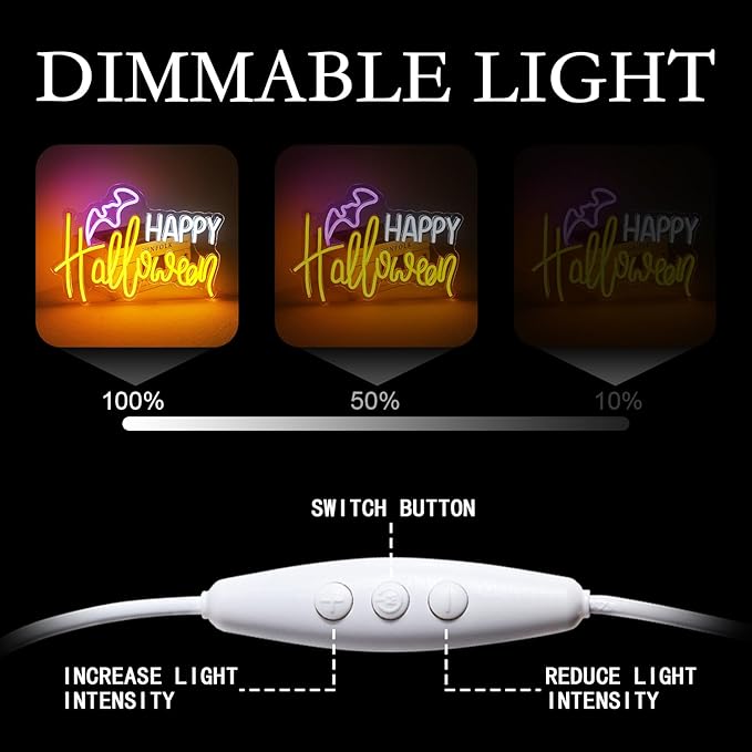 LUCUNSTAR Happy Halloween Neon Sign,Neon Signs for Wall Decor,Dimming Light LED Acrylic Bat Shape Wall Light Signs Lights for Halloween Day Decor,Man Cave Bedroom,Party
