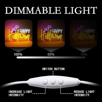 LUCUNSTAR Happy Halloween Neon Sign,Neon Signs for Wall Decor,Dimming Light LED Acrylic Bat Shape Wall Light Signs Lights for Halloween Day Decor,Man Cave Bedroom,Party