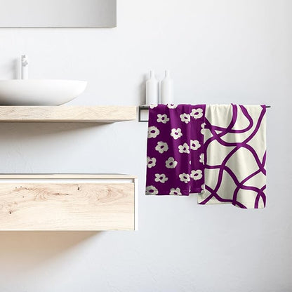 Modern Style Kitchen Towels Set of 2 Purple Floral Quick Dry Microfiber Dish Towels