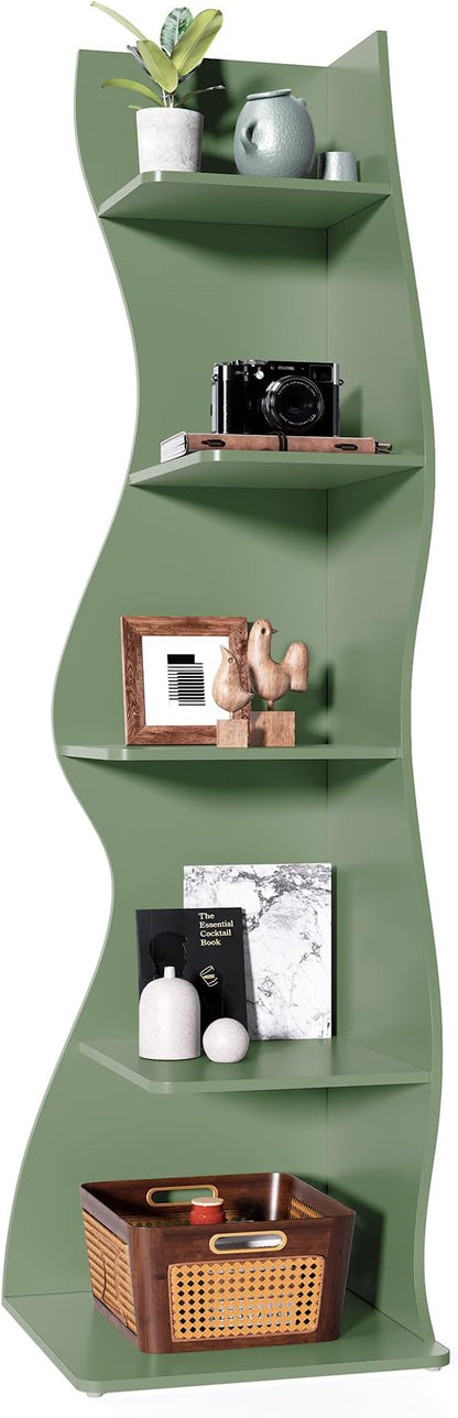 LITTLE TREE Small Corner Shelf, Modern 5-Tier Wall Corner Bookshelf, Stylish Bookcase Storage Rack for Small Space, Living Room, Bedroom