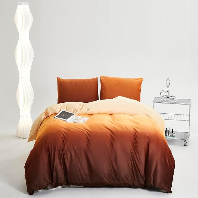 CLOTHKNOW Dark Orange Velvet Queen Comforter Set Fluffy Bedding Comforter Sets Dark Yellow Queen Comforter Soft Caramel Comforter Sets Queen
