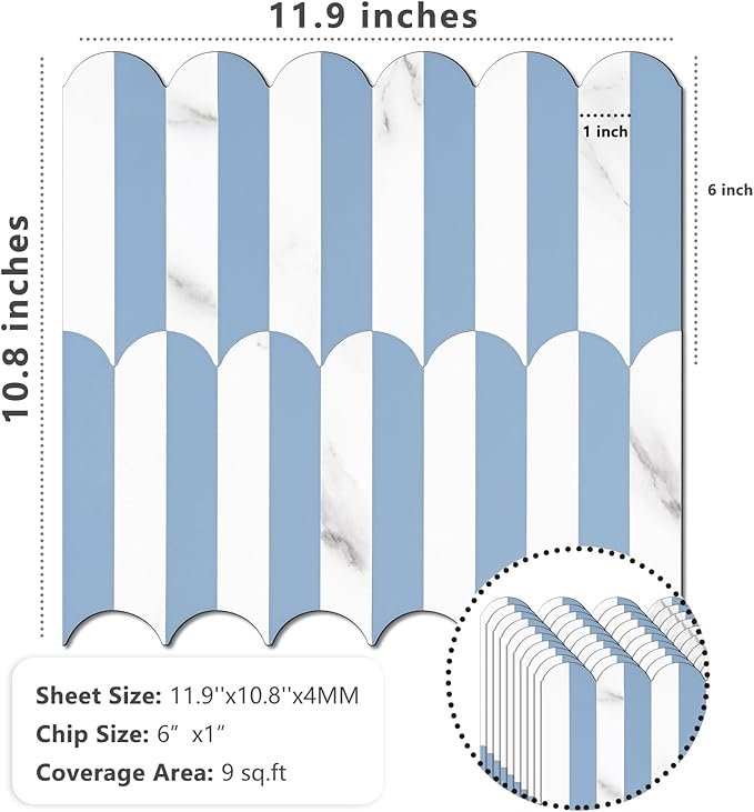 Vamos Tile Peel and Stick Backsplash Seamless Tile,10-Sheets Stick on Backsplash for Kitchen and Bathroom,Light Blue and Statury White PVC Self Adhesive Mosaic Tiles