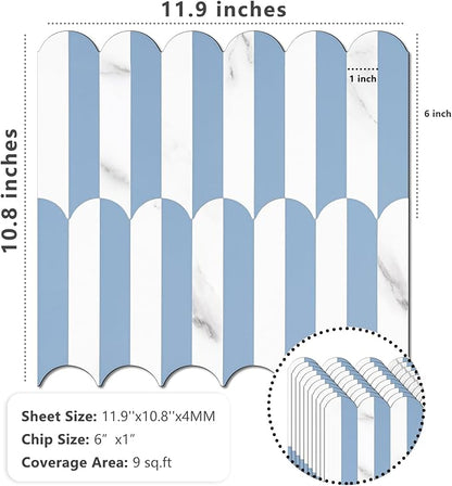 Vamos Tile Peel and Stick Backsplash Seamless Tile,10-Sheets Stick on Backsplash for Kitchen and Bathroom,Light Blue and Statury White PVC Self Adhesive Mosaic Tiles