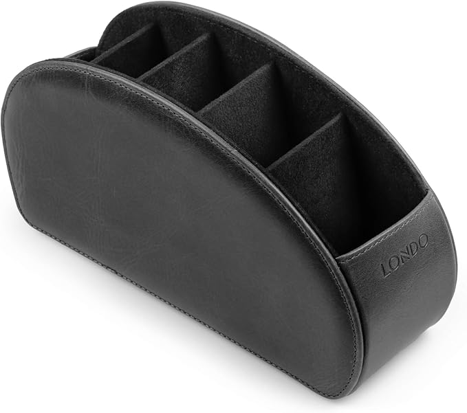 Londo Remote Control Holder with 5 Pockets - Store DVD, Blu-Ray, TV, Roku or Apple TV Remotes - Italian Genuine Leather with Suede Lining - Slim, Compact Living or Bedroom Storage