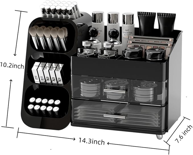 Makeup Organizer with Drawers for Vanity,Spacious Cosmetic Display Case,Perfect Storage Solution for Your Beauty Essential (Black)