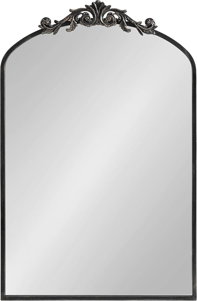 Kate and Laurel Arendahl Traditional Arch Mirror, 24 x 36, Antique Black, Baroque Inspired Wall Decor