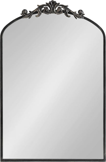 Kate and Laurel Arendahl Traditional Arch Mirror, 24 x 36, Antique Black, Baroque Inspired Wall Decor
