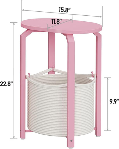 TUTOTAK Small Side Table, Oval End Table, Night Stand, Bedside Table, Sofa Table with Storage Basket, Living Room, Bed Room, Pink TB01BP093