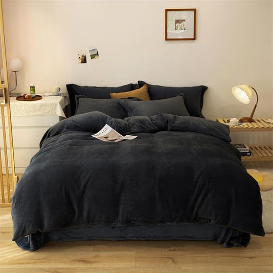 Pureant Black Fluffy Comforter Set Twin Solid Velvet Bedding Comforters Plain Flannel Bed Quilts Women Men Modern All Soft Cozy Blankets Micromink Sherpa Health,Twin(68''*90''-Comforter)
