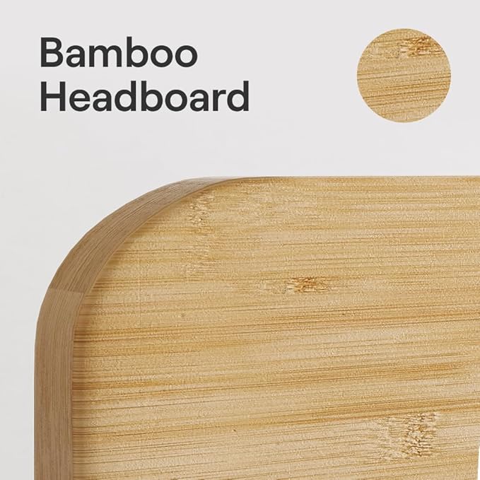 Nectar Bamboo Platform Bed Frame & Headboard - Natural - California King - Floating Center Support Legs - 12” Height - Tool Free Set Up - Sturdy Wooden Support Slats - Holds Up To 800 Pounds