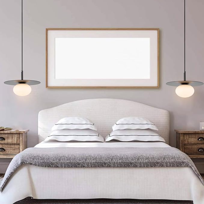 Modern Globe Pendant Lighting Set of 2 Milky White Glass Shade Matte Black Farmhouse Pendant Light 11.81" Dome Industrial Hanging Ceiling Light Fixture Kitchen Island Dinning Room Bedroom