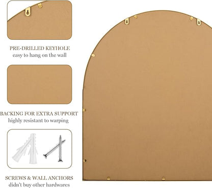 33x31 Inch Arched Bathroom Mirror, Antique Gold Wall Mirror Metal Beaded Frame, Vanity Mirror for Dresser Living Room Bedroom Mantel Entryway Hallways