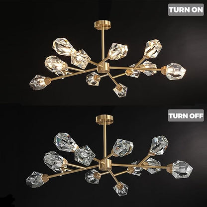 Mid Century Modern Chandelier Sputnik Crystal Chandeliers Ceiling Light Fixtures 12-Light Brass Gold Pendant Lighting for Dining Room, Kitchen Island, Living Room, AP-RYX-12LGBL