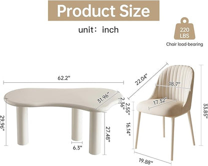 62.2" Dining Table Set for 4, Irregular Dining Table with 4 Chairs, Modern Cream Style Dining Table Set for Kitchen, Dining Room