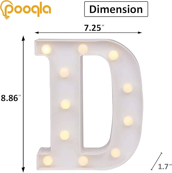 Pooqla LED Marquee Letter Lights Sign, Light Up Alphabet Letter for Home Party Wedding Decoration D