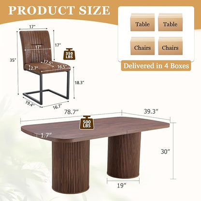 79" Dining Table Set for 8,Large Rectangular Dining Table Set for 8 with Cushioned Chairs,Modern Mid-Century Wood Dining Room Table Set for 8,Ideal for Dining & Gatherings (Walnut)