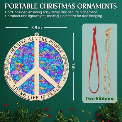 Christmas Hippie Gifts for Women Men - Suncatcher Christmas Ornaments 2025 - Hippie Ornaments Boho Decor Gifts for Friends Family, Peace Sign Ornament Gift Ideas for Xmas Decorations