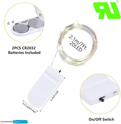 Brightown 24 Pack Fairy Lights Battery Operated - 7Ft 20 Led Mini String Lights Silver Wire Waterproof Firefly Starry DIY Lights for Bedroom Patio Wedding Party Christmas Decor (Pure White)