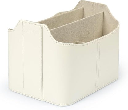 Londo PU Leather Remote Control Holder, Office Supplies Desk Organizer with Tablet Slot, Makeup Brush and Utensils Cube, Large Capacity Desk Caddy With 5 Compartments