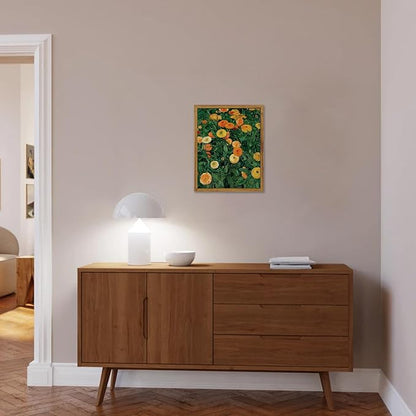 KBKBART Vintage Wall Art Home Decor, Framed Canvas Wall Art Colorful Marigolds Flowers Painting Picture, Vintage Antique Moody Wall Decor Prints for Bedroom Bathroom Decor(8"x10")