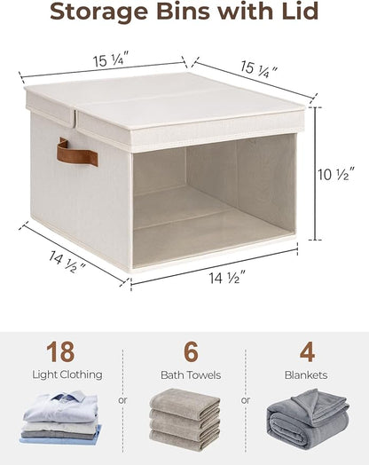 StorageWorks Storage Bins with Lid and Clear Window, Fabric Storage Boxes with Lids, Stackable Basket for Shelves, Closet Organizer and Storage Bins, Beige, Jumbo, 4-Pack