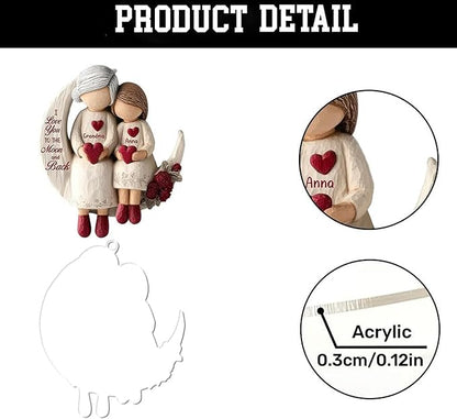 Grandma and Grandchild Moon Loves - Personalized 1-Layers Acrylic Ornaments - I Love You to The Moon and Black - Family Xmas Tree Decór Ornaments 2025 Xmas Tree Decorations Holiday Keepsake 1