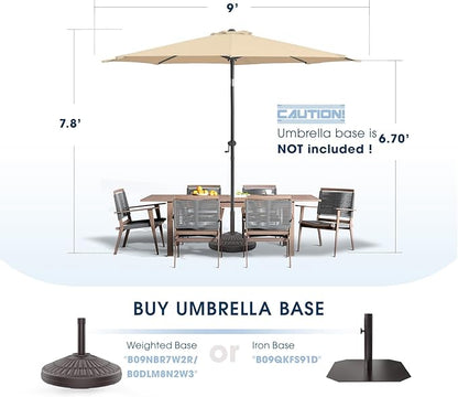 wikiwiki 9 FT Patio Umbrellas Outdoor Table Market Umbrella with Push Button Tilt/Crank,8 Sturdy Ribs, Fade Resistant Waterproof POLYESTER DTY Canopy for Garden, Lawn, Deck, Backyard & Pool
