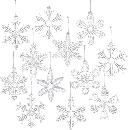 Style Glass Clear Glass Snowflake Ornament Winter Christmas Tree Hanging Decorations (12 Pieces).