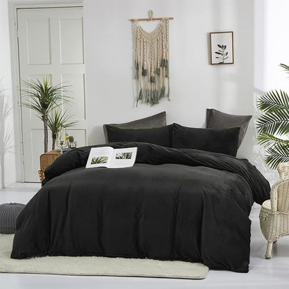 Pureant Black Fluffy Comforter Set Twin Solid Velvet Bedding Comforters Plain Flannel Bed Quilts Women Men Modern All Soft Cozy Blankets Micromink Sherpa Health,Twin(68''*90''-Comforter)