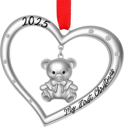 Baby’s First Christmas Ornament 2025 for Boy Girl, My First Christmas Ornament with Teddy Bear, Babys 1st Christmas’S Ornaments 2025 Metal Hanging for Newborn Xmas Tree Decoration Gift