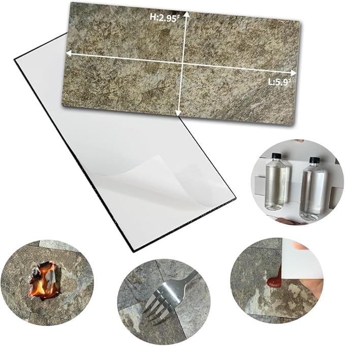 AULIGET 3" x 6" Subway Tile Peel and Stick Backsplash, Thick PVC Stick on Wall Tiles (100, Beige & Brown Slate)