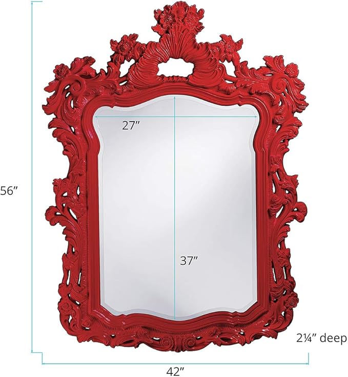 Howard Elliott Turner Large Ornate Mirror, Red Ornate Mirror Beveled Edges Rectangular Vanity Mirror with Baroque Scroll Pattern for Bedroom, Living Room, Bathroom & Entryway, 56 x 42 Inch