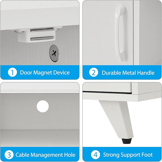 Panana TV Stand, Entertainment Center with 2 Doors and 2 Cubby Storages Cabinets for up to 65 inch for Living Room Bedroom (White, 53.5 inch)
