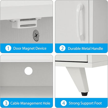 Panana TV Stand, Entertainment Center with 2 Doors and 2 Cubby Storages Cabinets for up to 65 inch for Living Room Bedroom (White, 53.5 inch)