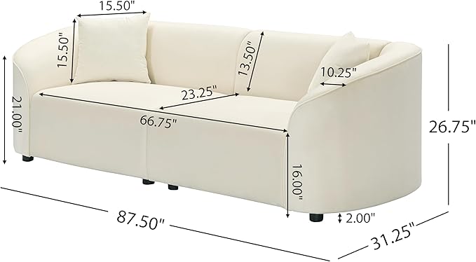 Christopher Knight Home 87.50" Velvet Curved Oversized 2 Seater Sofa, Upholstered Couch Chair, Soft Seating Lounge Sofa, Cozy Loveseat with Armrest, Reading Loveseat for Living Room, Home Rest, Cream