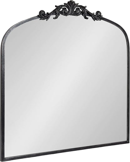 Kate and Laurel Arendahl Ornate Traditional Square Arched Mirror; 28 x 30; Antique Black Baroque Style Arch Vintage Wall Mirror with Wide Frame and Crown