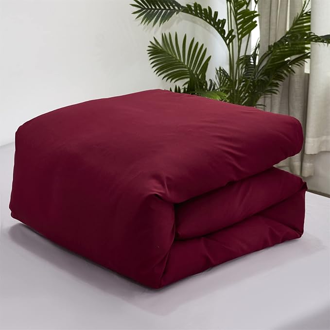 Pureant Burgundy Red Comforter Sets Twin Size Wine Red Bedding Comforters Solid Dark Red Quilts Cotton Women Girls Luxurious Plain Claret Red Comforter Soft Crimson Bedding Noble Bordeaux Red Bed