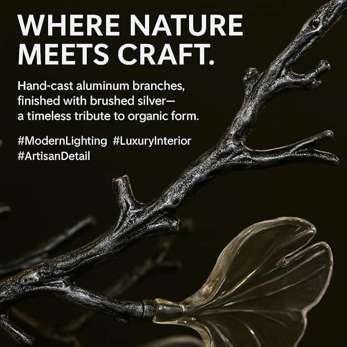 Modern Chandelier for Dining Room, D21.6 Ginkgo Leaf Tree Branch Chandelier, Black Farmhouse Chandelier Over Dining for Living Room Bedroom Kitchen Island, 7-Light