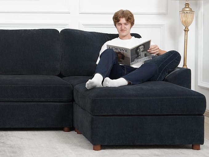 EASE MOOSE Oversized Sectional Modular Sofa,Oversized U Shape Sectional Couch Wide Deep seat Sofa,FSC Certified Chenille Modular,Blue