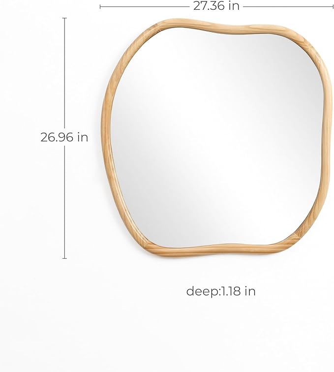 LuxenHome Asymmetrical Wall Mirror for Bathroom Entryway, Large Irregular Square Solid Wood Framed Wall Mounted Modern Decorative Vanity Mirror, Hanging Sculptures Accent for Living Room Bedroom Decor